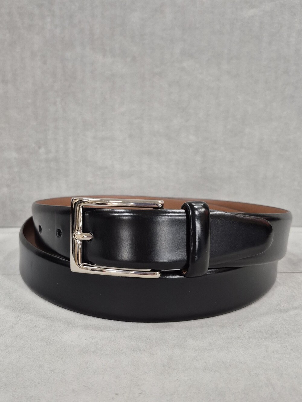 Brooks Brothers dress belt men's 38 black leather silver buckle made in Italy